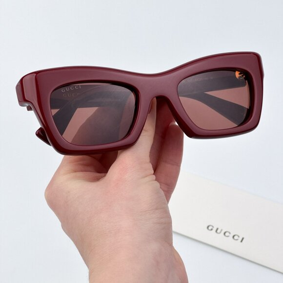 Gucci Women BRAND NEW Sunglasses Burgundy Brown Cat Eye GG1773S 003 - Picture 1 of 9